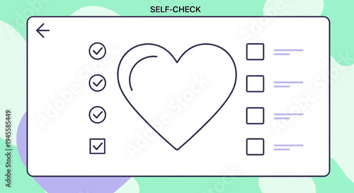 Self-Check List with Heart Icon and Checkmarks - Mental Health Concept