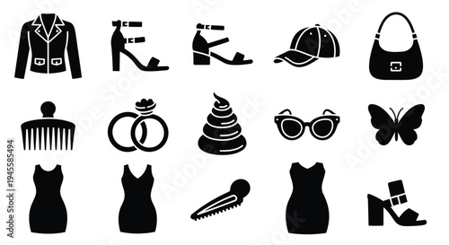 Set of 16 fashion icons vector