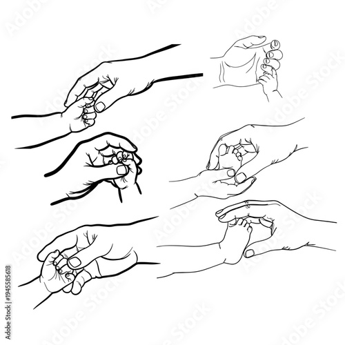Mother and Baby Hand Holding Single Line Art Child Care Concept