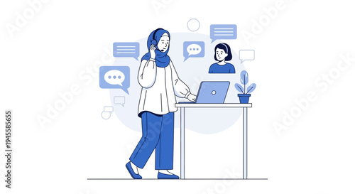 Diverse team collaborates remotely, digital communication, customer support, connection