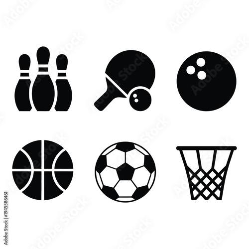 Diverse Sports and Recreation Equipment Activity Glyphs for Athletic Design Projects