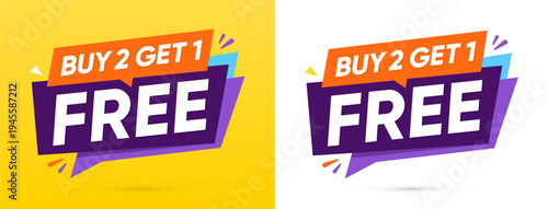 Buy 2 Get 1 Free Sale Banner Discount Promotion Offer Label