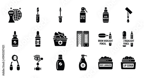 Set of 20 black beauty and makeup icons vector