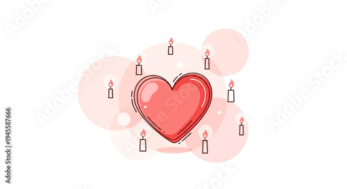 Romantic Heart and Candles Illustration: Love, Celebration, Valentine's Day