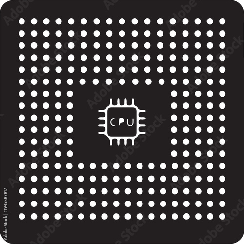 Black vector glossy web icon with digital pattern, cpu and mosaic design