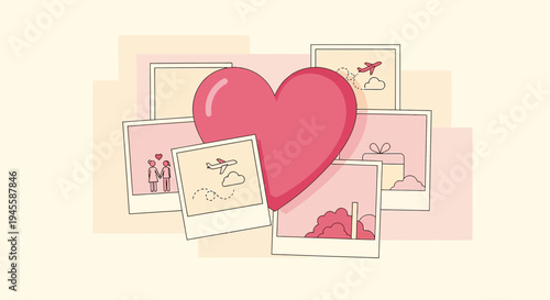 Romantic Heart with Vintage Photos Collage, Love Memories, Valentines Day