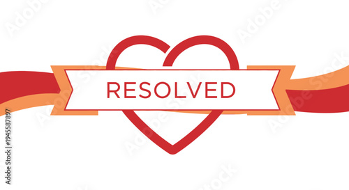 Resolved Heart Badge with Banner - Love Solution Concept