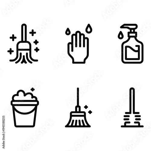 Essential Cleaning Tools and Hygiene Icons for Household Maintenance
