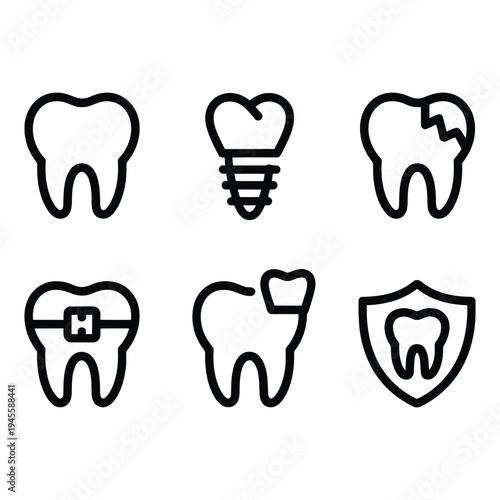 Essential Dental Care and Treatment Line Icons for Oral Health Graphics
