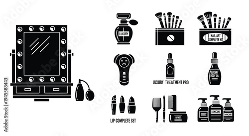 Set of 13 makeup and beauty icons vector