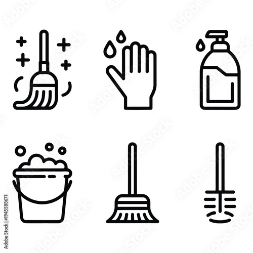 Essential Household Cleaning Tools and Hygiene Product Icon Collection