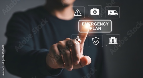 A person activating an emergency plan on a digital interface for safety preparedness