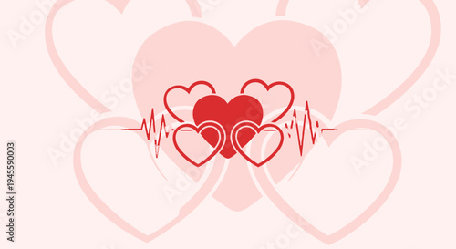 Red Hearts with Heartbeat Line - Love, Romance, Valentine's Day, Health