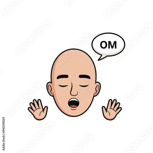 Bald person meditating with om sound effect