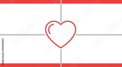 Red Outline Heart Icon on White Background with Graphic Lines | Love Symbol