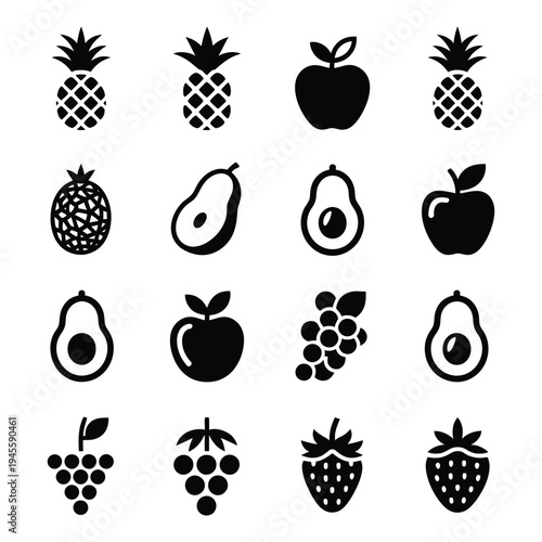 Fresh Fruit Silhouettes Collection for Healthy Eating and Nutrition Graphics