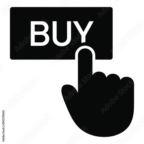 Hand Cursor Clicking Black BUY Button for Online ECommerce Purchase