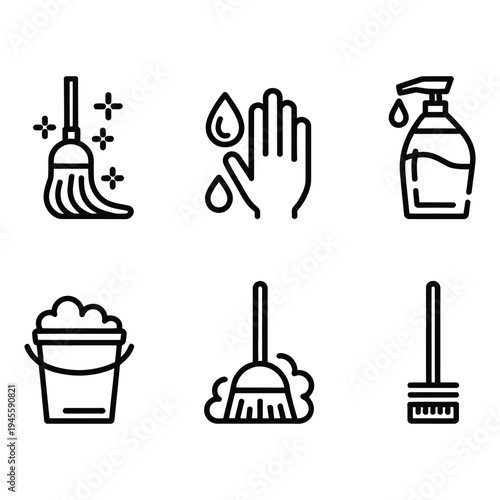 Household Cleaning and Hygiene Icons Collection for Home Care Products