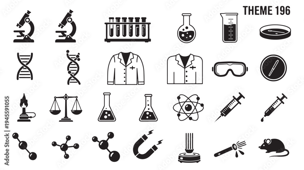 Fototapeta premium Science Laboratory Icons Set with Various Equipment and Tools