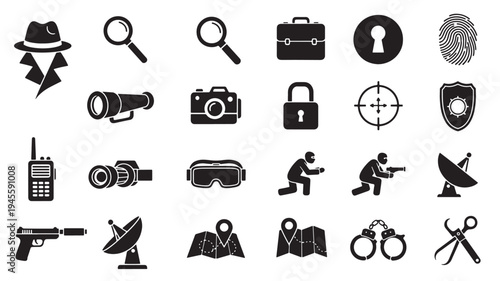 Detective Icons Set with Crime Investigation Symbols