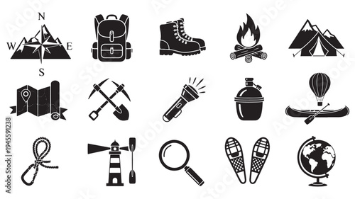 Camping Icons Set with Travel and Outdoor Elements