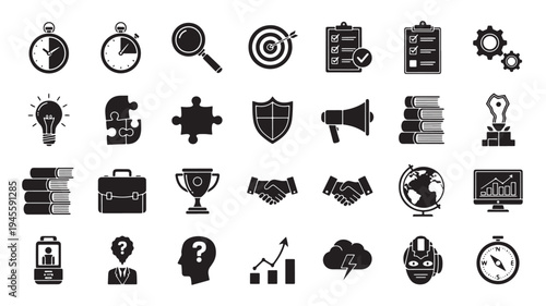 Business Strategy Icons on White Background
