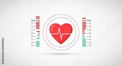 Red Heartbeat Icon with Medical Data Charts on White Background