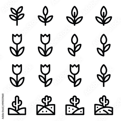 Minimalist Line Art Nature and Plant Icons Set for Eco Friendly Designs