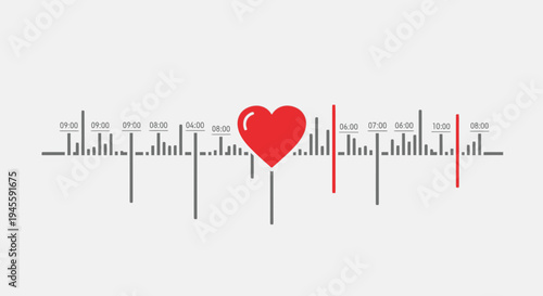 Red Heartbeat Pulse Line with Time Scale - Love and Life Concept