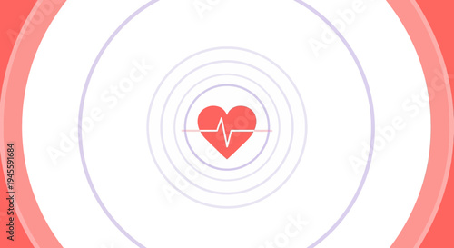 Red Heartbeat Pulse Icon with Concentric Circles and Copy Space