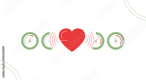 Red Heartbeat Pulse Monitor Gauges Health Valentines Day Love Concept