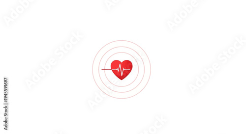 Red Heartbeat Pulse Icon with Concentric Circles on White Background