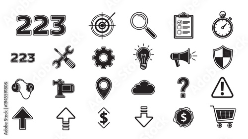Black and White Business Icons Set