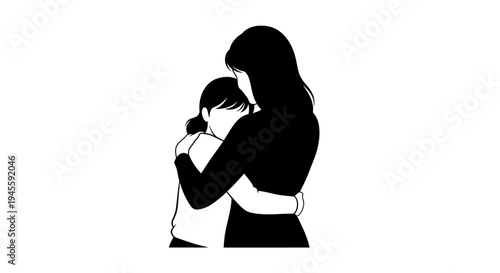 Mother Hugging Child Silhouette Illustration.