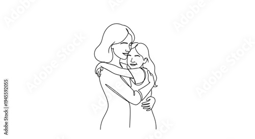 Mother Hugging Child Tenderly with Love.