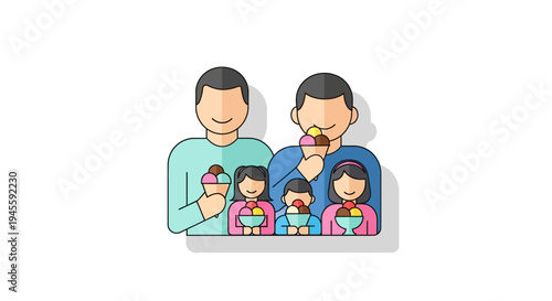 Illustration of Happy Family with Parents and Children.