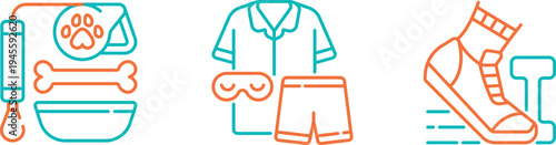 Colorful outline icons of medical, clothing, and footwear items