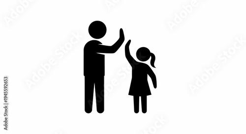Man and Girl High Fiving Simple Illustration.