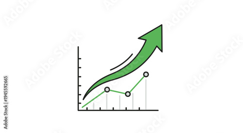 A green arrow rises sharply on a graph showing significant growth trend upward.