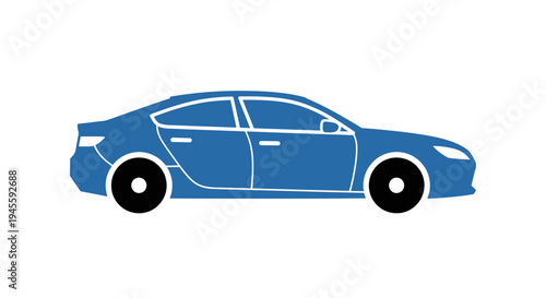 A blue sedan car illustration with white outlines on a plain background