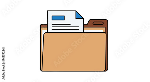 An illustration of a brown folder with papers stacked inside and on top.