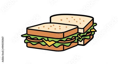 An illustration shows a cut sandwich on a plate with lettuce and cheese.
