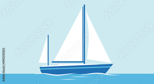 Sailing boat navigates through calm ocean waters under clear sky on sunny day.