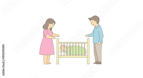 Man and Woman Standing Near Baby Crib.