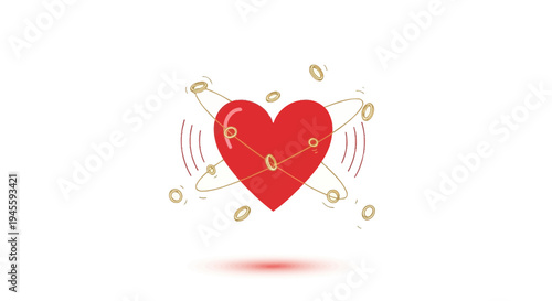 Red Heart with Orbiting Rings - Love, Connection, Romance, Valentine's Day