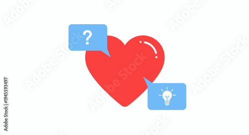 Red Heart with Question and Idea Speech Bubbles - Love Concept