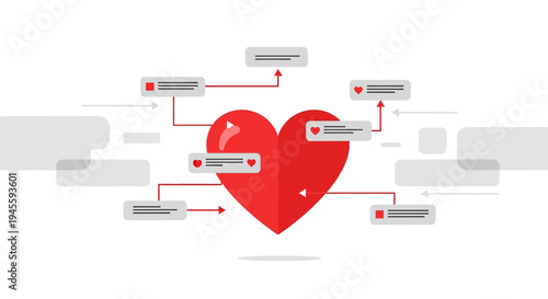Red Heart with Social Media Message Bubbles and Like Icons - Communication Concept