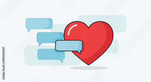 Red Heart with Speech Bubbles, Love Message, Communication Concept