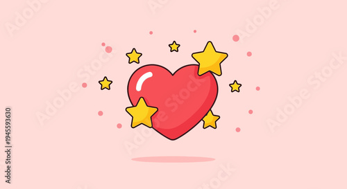 Red Heart with Stars on Pink Background