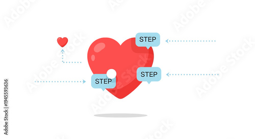 Red Heart with Steps and Arrows Illustration - Love Concept